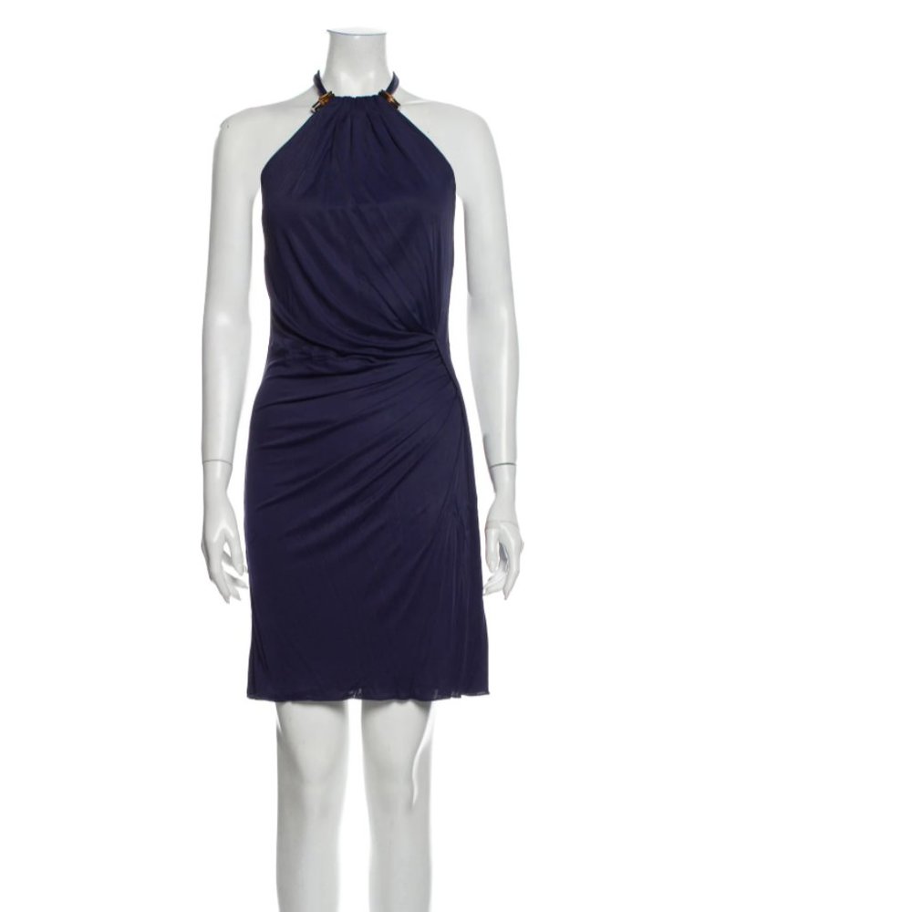 GUCCI Halter-neck Mini Navy Blue Dress